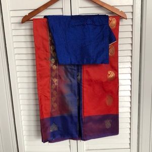Red Katan silk saree comes with readymade blouse